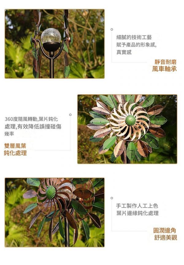 【拉烏好物】大型地插式 雙面太陽能鐵藝風車 自轉 悠活